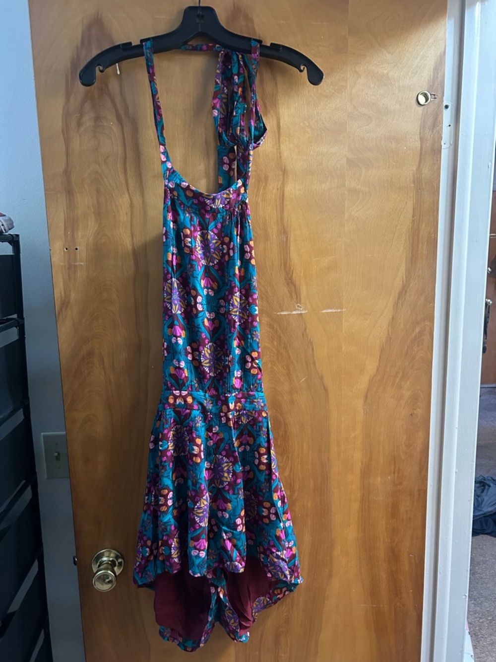 Free People Teal and Purple High-Low Floral Romper